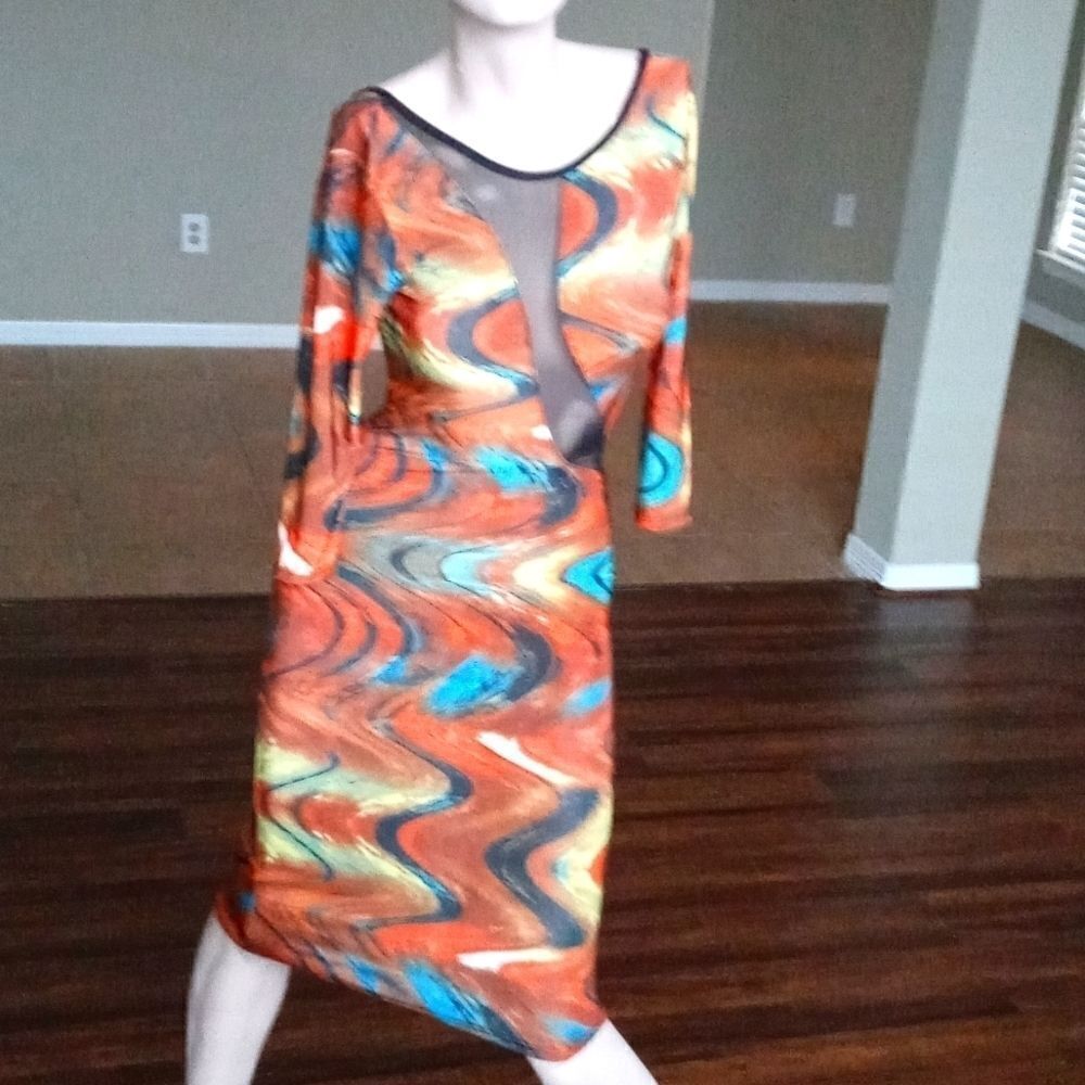 Orange sheer waves dress 